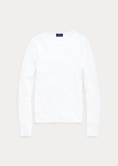 Camisa Polo Ralph Lauren Mujer Blancos - Cotton Long-Sleeve - YOEPF8706